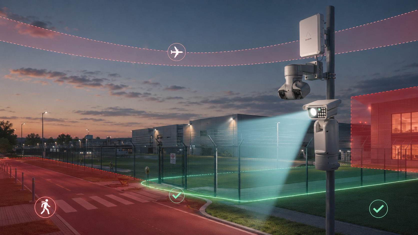 Illustration of IntelliLight safety zones, aircraft interlock and controlled illumination